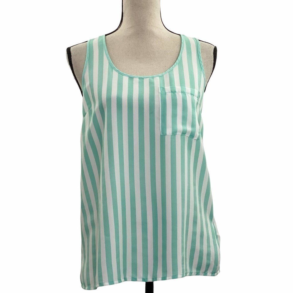 FOREVER 21 Green White Striped Sleeveless Tank Top